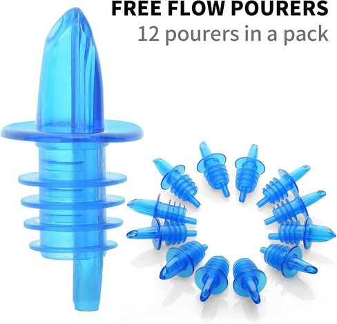 Plastic Liquor Bottle Pourers blue- 12 Pack Classic Bottle Pourers for Alcohol, Leak-Proof, Dishwasher-Safe Pour Spouts for Liquor Bottles (blue) in Saudi Arabia