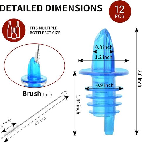 Plastic Liquor Bottle Pourers blue- 12 Pack Classic Bottle Pourers for Alcohol, Leak-Proof, Dishwasher-Safe Pour Spouts for Liquor Bottles (blue) in Saudi Arabia