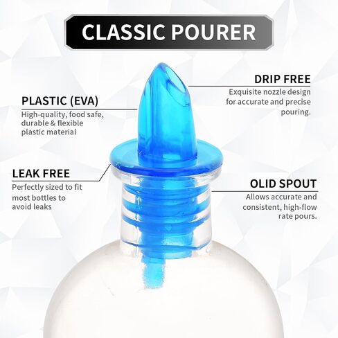 Plastic Liquor Bottle Pourers blue- 12 Pack Classic Bottle Pourers for Alcohol, Leak-Proof, Dishwasher-Safe Pour Spouts for Liquor Bottles (blue) in Saudi Arabia