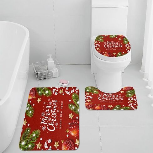 ArtSocket Christmas Bathroom Rugs and Mats Sets 3 Piece, Xmas Ball Candy Cane Snowflakes Bathroom Rugs Non Slip, Winter Absorbent Microfiber Memory Foam Bath Mat Machine Washable Floor Mats in Kuwait