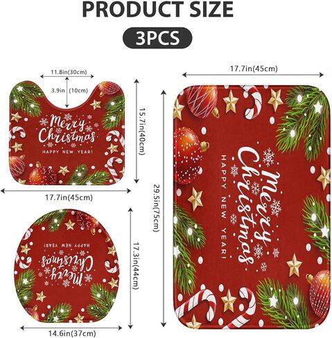 ArtSocket Christmas Bathroom Rugs and Mats Sets 3 Piece, Xmas Ball Candy Cane Snowflakes Bathroom Rugs Non Slip, Winter Absorbent Microfiber Memory Foam Bath Mat Machine Washable Floor Mats in Kuwait