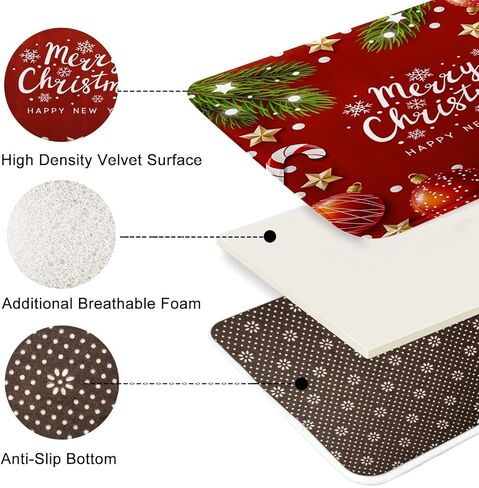ArtSocket Christmas Bathroom Rugs and Mats Sets 3 Piece, Xmas Ball Candy Cane Snowflakes Bathroom Rugs Non Slip, Winter Absorbent Microfiber Memory Foam Bath Mat Machine Washable Floor Mats in Kuwait