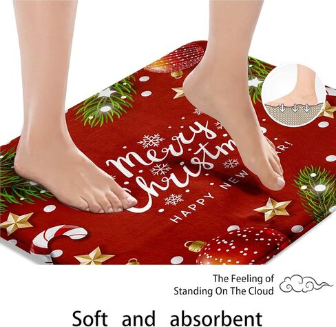 ArtSocket Christmas Bathroom Rugs and Mats Sets 3 Piece, Xmas Ball Candy Cane Snowflakes Bathroom Rugs Non Slip, Winter Absorbent Microfiber Memory Foam Bath Mat Machine Washable Floor Mats in Kuwait