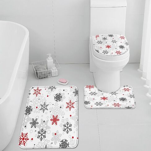 ArtSocket Christmas Bathroom Rugs and Mats Sets 3 Piece, Xmas Ball Candy Cane Snowflakes Bathroom Rugs Non Slip, Winter Absorbent Microfiber Memory Foam Bath Mat Machine Washable Floor Mats in Kuwait