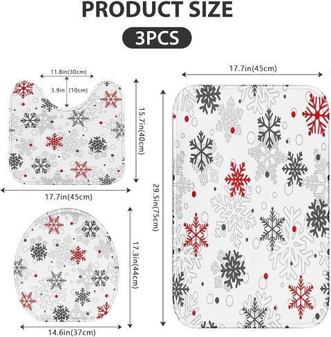 ArtSocket Christmas Bathroom Rugs and Mats Sets 3 Piece, Xmas Ball Candy Cane Snowflakes Bathroom Rugs Non Slip, Winter Absorbent Microfiber Memory Foam Bath Mat Machine Washable Floor Mats in Kuwait