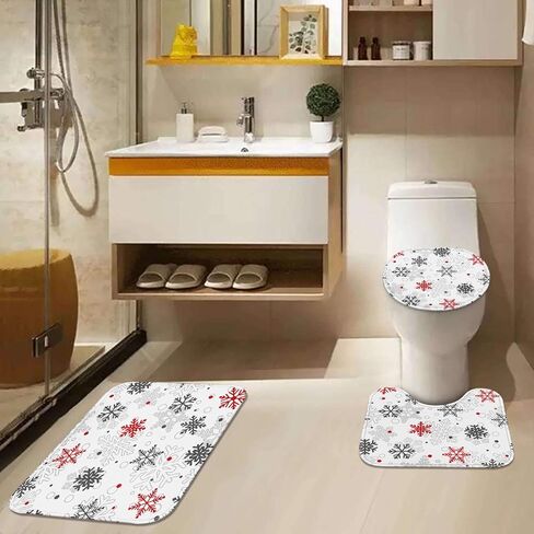 ArtSocket Christmas Bathroom Rugs and Mats Sets 3 Piece, Xmas Ball Candy Cane Snowflakes Bathroom Rugs Non Slip, Winter Absorbent Microfiber Memory Foam Bath Mat Machine Washable Floor Mats in Kuwait
