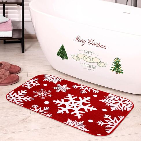 Christmas Bathroom Rug 20"x 32" Christmas Bath Mat Red Christmas Bathroom Decor Reindeer Tree Snowflake Bath Rug Non Slip Absorbent Microfiber Washable Soft Xmas Shower Rug(Reindeer) in Kuwait