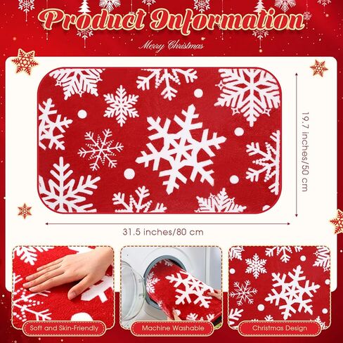 Christmas Bathroom Rug 20"x 32" Christmas Bath Mat Red Christmas Bathroom Decor Reindeer Tree Snowflake Bath Rug Non Slip Absorbent Microfiber Washable Soft Xmas Shower Rug(Reindeer) in Kuwait