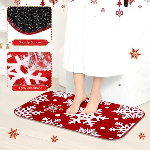 Christmas Bathroom Rug 20"x 32" Christmas Bath Mat Red Christmas Bathroom Decor Reindeer Tree Snowflake Bath Rug Non Slip Absorbent Microfiber Washable Soft Xmas Shower Rug(Reindeer) in Kuwait
