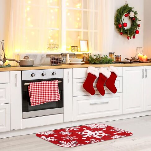 Christmas Bathroom Rug 20"x 32" Christmas Bath Mat Red Christmas Bathroom Decor Reindeer Tree Snowflake Bath Rug Non Slip Absorbent Microfiber Washable Soft Xmas Shower Rug(Reindeer) in Kuwait
