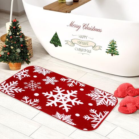 Christmas Bathroom Rug 20"x 32" Christmas Bath Mat Red Christmas Bathroom Decor Reindeer Tree Snowflake Bath Rug Non Slip Absorbent Microfiber Washable Soft Xmas Shower Rug(Reindeer) in Kuwait