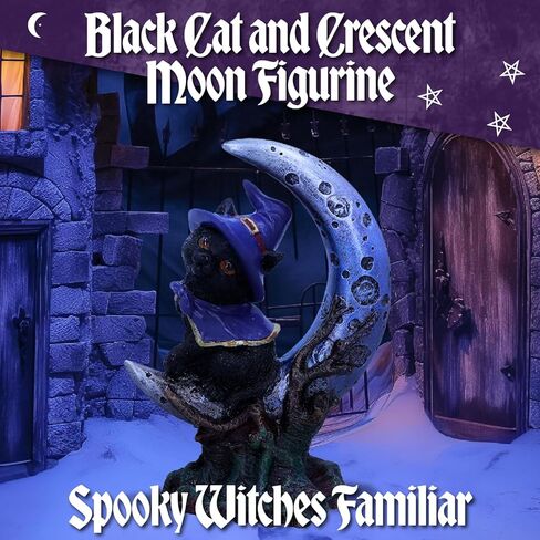 تمثال Nemesis Now Sooky Witches Cat المألوف في الهلال الأرجواني، ديكور قوطي من الراتنج مرسومة يدويًا، هدية للساحرات، 11.5 سم in Kuwait