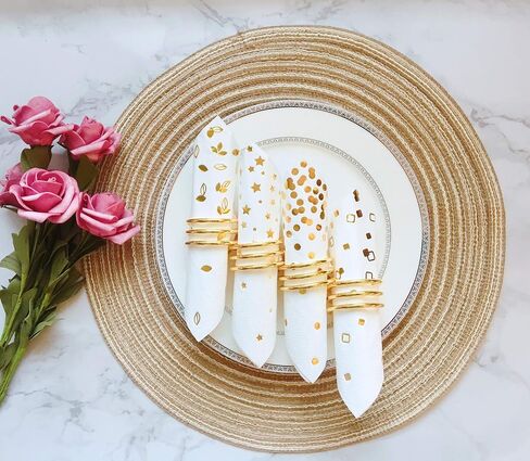 100 PK Gold Napkins - 4 Assorted Designs - 3-Ply Cocktail Napkins Folded 5 x 5 Inches Bar Napkins Disposable Party Napkins Paper Napkins Dinner for Wedding Baby Shower Birthday Graduation 2023 in Kuwait