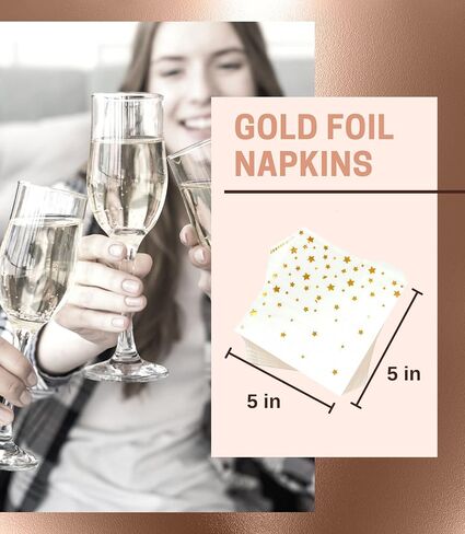 100 PK Gold Napkins - 4 Assorted Designs - 3-Ply Cocktail Napkins Folded 5 x 5 Inches Bar Napkins Disposable Party Napkins Paper Napkins Dinner for Wedding Baby Shower Birthday Graduation 2023 in Kuwait