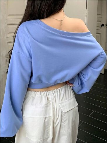 Women's Off The Shoulder Sweatshirts Bow Long Sleeve Pullover Tops Cropped Sweatshirt Fall Tops in Saudi Arabia