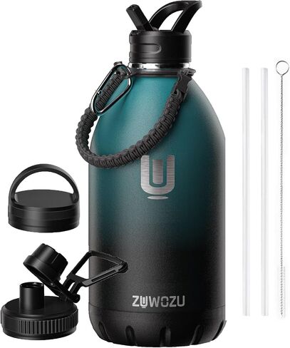 1 Gallon Water Bottle Insulated,128oz Large Stainless Steel Water Bottles with Straw, Strap & 3 Lids, Big Gallon Water Jug for Hot & Cold Drinks,Great for Sports,Gym,Camping, Navy Blue in Saudi Arabia