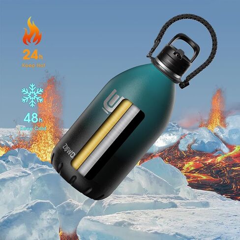 1 Gallon Water Bottle Insulated,128oz Large Stainless Steel Water Bottles with Straw, Strap & 3 Lids, Big Gallon Water Jug for Hot & Cold Drinks,Great for Sports,Gym,Camping, Navy Blue in Saudi Arabia