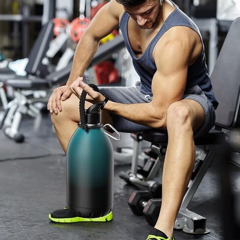 1 Gallon Water Bottle Insulated,128oz Large Stainless Steel Water Bottles with Straw, Strap & 3 Lids, Big Gallon Water Jug for Hot & Cold Drinks,Great for Sports,Gym,Camping, Navy Blue in Saudi Arabia