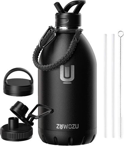 1 Gallon Water Bottle Insulated,128oz Large Stainless Steel Water Bottles with Straw, Strap & 3 Lids, Big Gallon Water Jug for Hot & Cold Drinks,Great for Sports,Gym,Camping, Navy Blue in Saudi Arabia