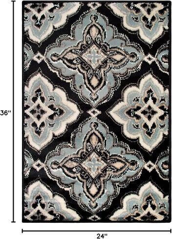 Superior Indoor Area Rug, Jute Backing, Medallion Rugs for Entryway, Living Room, Kitchen Floors, Bedroom, Office, Plush Floor Cover, Traditional Aesthetic, Crawford Collection, 4' x 6', Black Ivory in Kuwait
