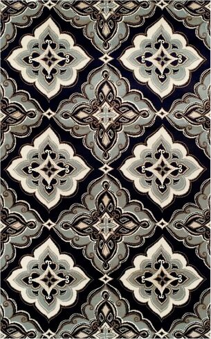 Superior Indoor Area Rug, Jute Backing, Medallion Rugs for Entryway, Living Room, Kitchen Floors, Bedroom, Office, Plush Floor Cover, Traditional Aesthetic, Crawford Collection, 4' x 6', Black Ivory in Kuwait