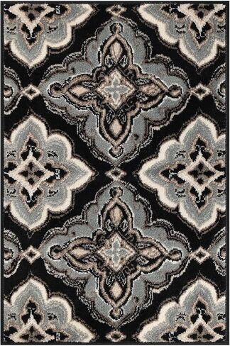 Superior Indoor Area Rug, Jute Backing, Medallion Rugs for Entryway, Living Room, Kitchen Floors, Bedroom, Office, Plush Floor Cover, Traditional Aesthetic, Crawford Collection, 4' x 6', Black Ivory in Kuwait