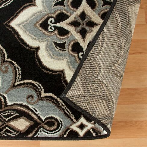 Superior Indoor Area Rug, Jute Backing, Medallion Rugs for Entryway, Living Room, Kitchen Floors, Bedroom, Office, Plush Floor Cover, Traditional Aesthetic, Crawford Collection, 4' x 6', Black Ivory in Kuwait