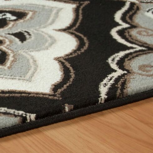 Superior Indoor Area Rug, Jute Backing, Medallion Rugs for Entryway, Living Room, Kitchen Floors, Bedroom, Office, Plush Floor Cover, Traditional Aesthetic, Crawford Collection, 4' x 6', Black Ivory in Kuwait