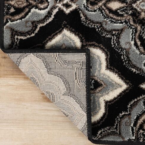 Superior Indoor Area Rug, Jute Backing, Medallion Rugs for Entryway, Living Room, Kitchen Floors, Bedroom, Office, Plush Floor Cover, Traditional Aesthetic, Crawford Collection, 4' x 6', Black Ivory in Kuwait