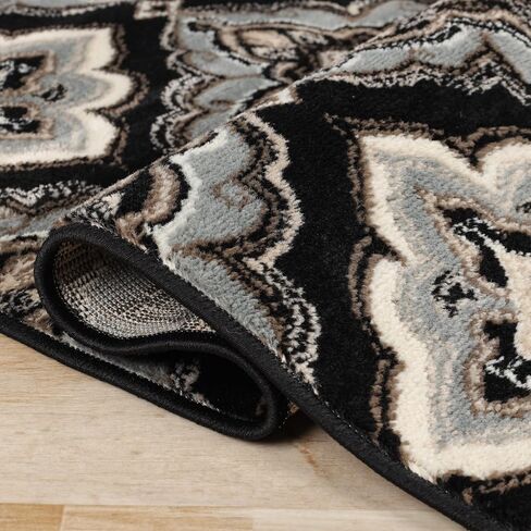 Superior Indoor Area Rug, Jute Backing, Medallion Rugs for Entryway, Living Room, Kitchen Floors, Bedroom, Office, Plush Floor Cover, Traditional Aesthetic, Crawford Collection, 4' x 6', Black Ivory in Kuwait
