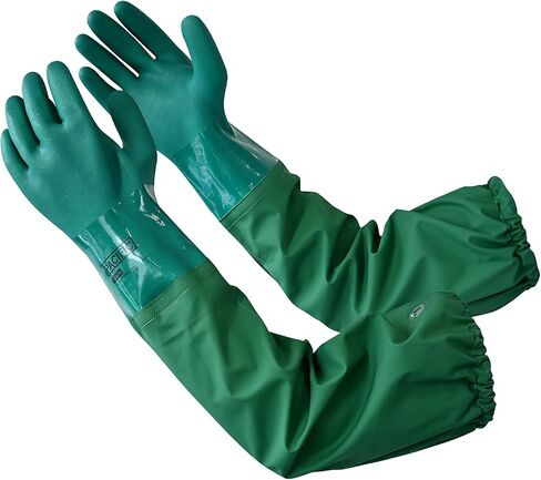 PACIFIC PPE 26" Rubber Gloves, Chemical Resistant Gloves PVC Reusable, Heavy Duty Waterproof Gloves with Cotton Liner, Anti-skid, Acid-alkali and Oil, Large in Kuwait