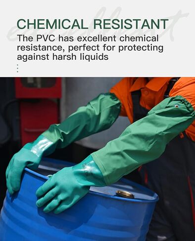 PACIFIC PPE 26" Rubber Gloves, Chemical Resistant Gloves PVC Reusable, Heavy Duty Waterproof Gloves with Cotton Liner, Anti-skid, Acid-alkali and Oil, Large in Kuwait
