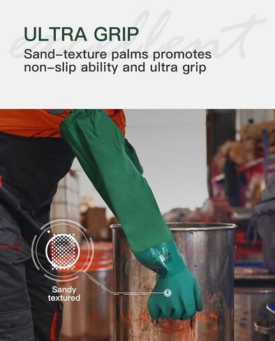 PACIFIC PPE 26" Rubber Gloves, Chemical Resistant Gloves PVC Reusable, Heavy Duty Waterproof Gloves with Cotton Liner, Anti-skid, Acid-alkali and Oil, Large in Kuwait