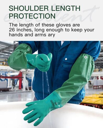 PACIFIC PPE 26" Rubber Gloves, Chemical Resistant Gloves PVC Reusable, Heavy Duty Waterproof Gloves with Cotton Liner, Anti-skid, Acid-alkali and Oil, Large in Kuwait