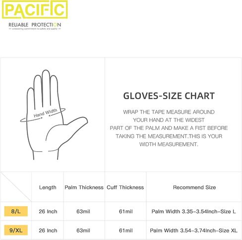 PACIFIC PPE 26" Rubber Gloves, Chemical Resistant Gloves PVC Reusable, Heavy Duty Waterproof Gloves with Cotton Liner, Anti-skid, Acid-alkali and Oil, Large in Kuwait