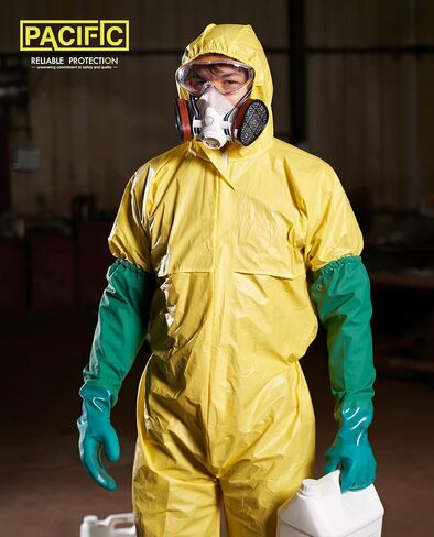 PACIFIC PPE 26" Rubber Gloves, Chemical Resistant Gloves PVC Reusable, Heavy Duty Waterproof Gloves with Cotton Liner, Anti-skid, Acid-alkali and Oil, Large in Kuwait