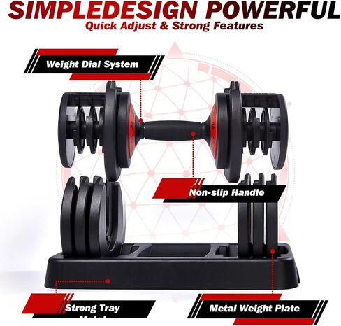 25 lbs Pair Adjustable Dumbbell, Fast Adjust Dumbbell Weight for Exercises Pair Dumbbells for Men and Women in Home Gym Workout Equipment, Dumbbell with Tray Suitable for Full Body in Saudi Arabia