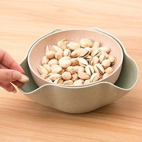 Bamboo's Grocery Double Dish Snack Bowl For Pistachios, Peanuts, Edamame, Cherries, Nuts, with Shell Storage (Green) in Kuwait