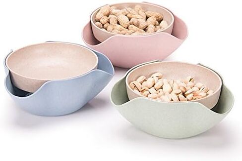 Bamboo's Grocery Double Dish Snack Bowl For Pistachios, Peanuts, Edamame, Cherries, Nuts, with Shell Storage (Green) in Kuwait