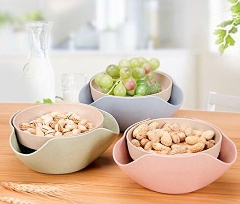 Bamboo's Grocery Double Dish Snack Bowl For Pistachios, Peanuts, Edamame, Cherries, Nuts, with Shell Storage (Green) in Kuwait