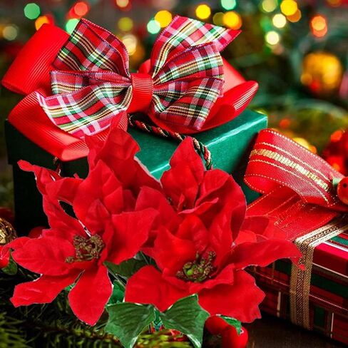 نباتات صناعية ديكور عيد الميلاد 5 رؤوس مخملية كبيرة الحجم من البونسيتة البلاستيكية زهور إكليل شجرة عيد الميلاد لتزيين المنزل والحديقة الداخلية والخارجية إكسسوارات الأزهار، حزمة من 3 (أحمر) in Saudi Arabia