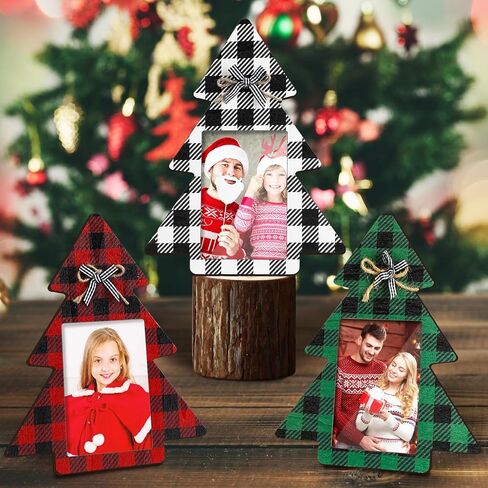 Sintuff 3 Pcs Christmas Picture Frame Christmas Photo Frame 4 x 6 Inch with Bow Decorative Wooden Frame Ornaments Gift for Christmas Home Table Tabletop Display Party Decorations(Christmas Tree) in Kuwait