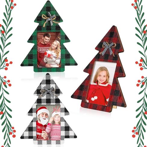 Sintuff 3 Pcs Christmas Picture Frame Christmas Photo Frame 4 x 6 Inch with Bow Decorative Wooden Frame Ornaments Gift for Christmas Home Table Tabletop Display Party Decorations(Christmas Tree) in Kuwait