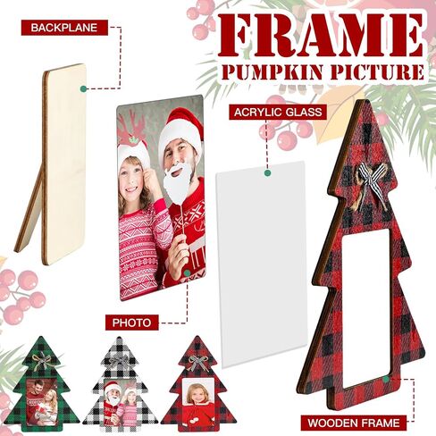 Sintuff 3 Pcs Christmas Picture Frame Christmas Photo Frame 4 x 6 Inch with Bow Decorative Wooden Frame Ornaments Gift for Christmas Home Table Tabletop Display Party Decorations(Christmas Tree) in Kuwait