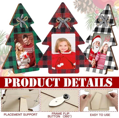 Sintuff 3 Pcs Christmas Picture Frame Christmas Photo Frame 4 x 6 Inch with Bow Decorative Wooden Frame Ornaments Gift for Christmas Home Table Tabletop Display Party Decorations(Christmas Tree) in Kuwait