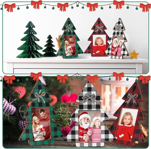 Sintuff 3 Pcs Christmas Picture Frame Christmas Photo Frame 4 x 6 Inch with Bow Decorative Wooden Frame Ornaments Gift for Christmas Home Table Tabletop Display Party Decorations(Christmas Tree) in Kuwait