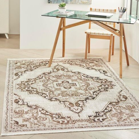 Nourison Geneva Mocha Silver 4' x 6' Area -Rug, Traditional, French Country, Easy -Cleaning, Non Shedding, Bed Room, Living Room, Dining Room, Kitchen, (4' x 6') in Kuwait