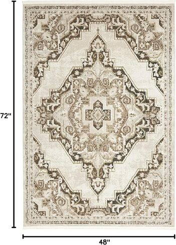Nourison Geneva Mocha Silver 4' x 6' Area -Rug, Traditional, French Country, Easy -Cleaning, Non Shedding, Bed Room, Living Room, Dining Room, Kitchen, (4' x 6') in Kuwait