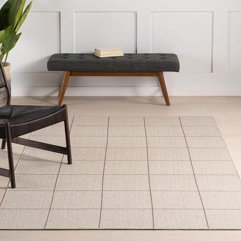 سجادة منطقة الصوف الصلبة 4x6 من NuLOOM Damira قابلة للغسل في الغسالة لغرفة المعيشة وغرفة النوم وغرفة الطعام والمطبخ، بني/بني فاتح in Kuwait