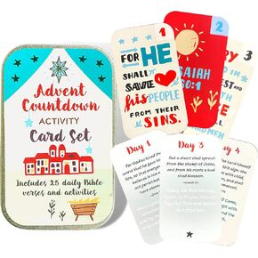 Religious Advent Calendar 2024 Activity Card Set, 25 Daily Bible Verses and Activities, Countdown to Christmas Sunday School Lessons for Children, 1 Pack